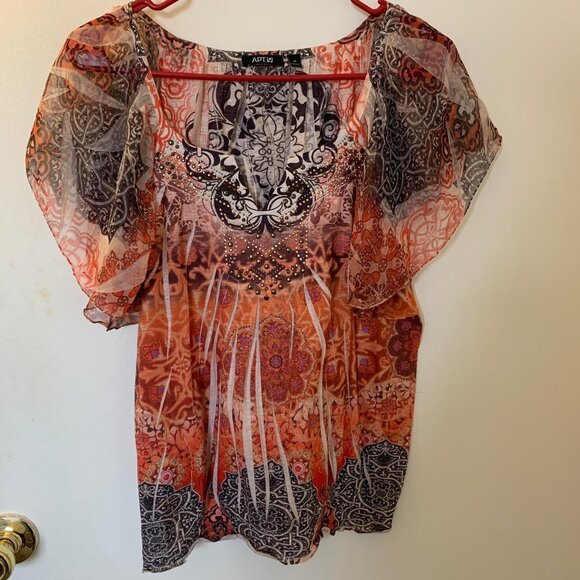 Apt. 9 Patterned Blouse with Flutter Sleeve - M - Picture 1 of 9